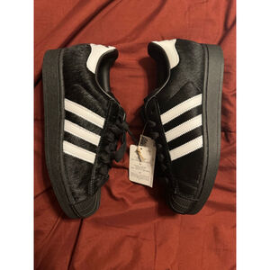 Women's Size 8 Cow Fur Adidas Superstar II Sneakers Black White Originals stripe